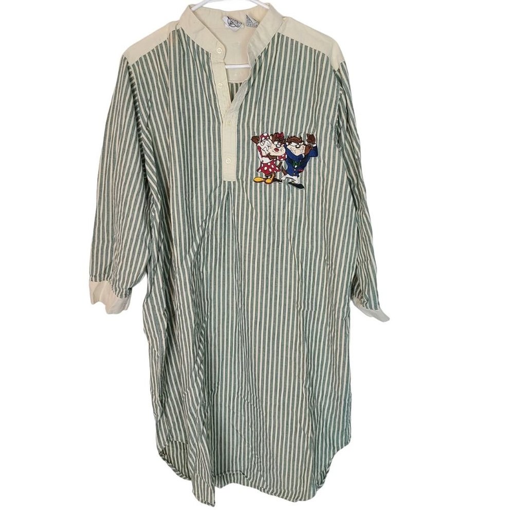VTG Acme Clothing Womens S Green Striped Looney Tunes Tazmanian Devil Pajamas